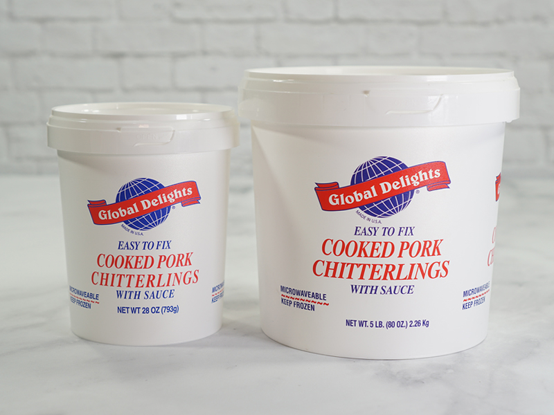Global Delights Cooked Pork Chitterlings 28 oz and 5 lbs